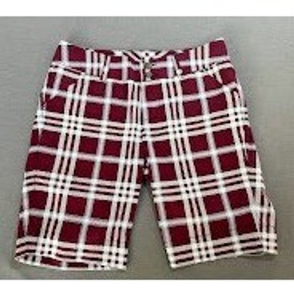 Loud Mouth Plaid Golf Shorts Burgundy White Size 4‎ Stretch Cotton Casual 30x9.